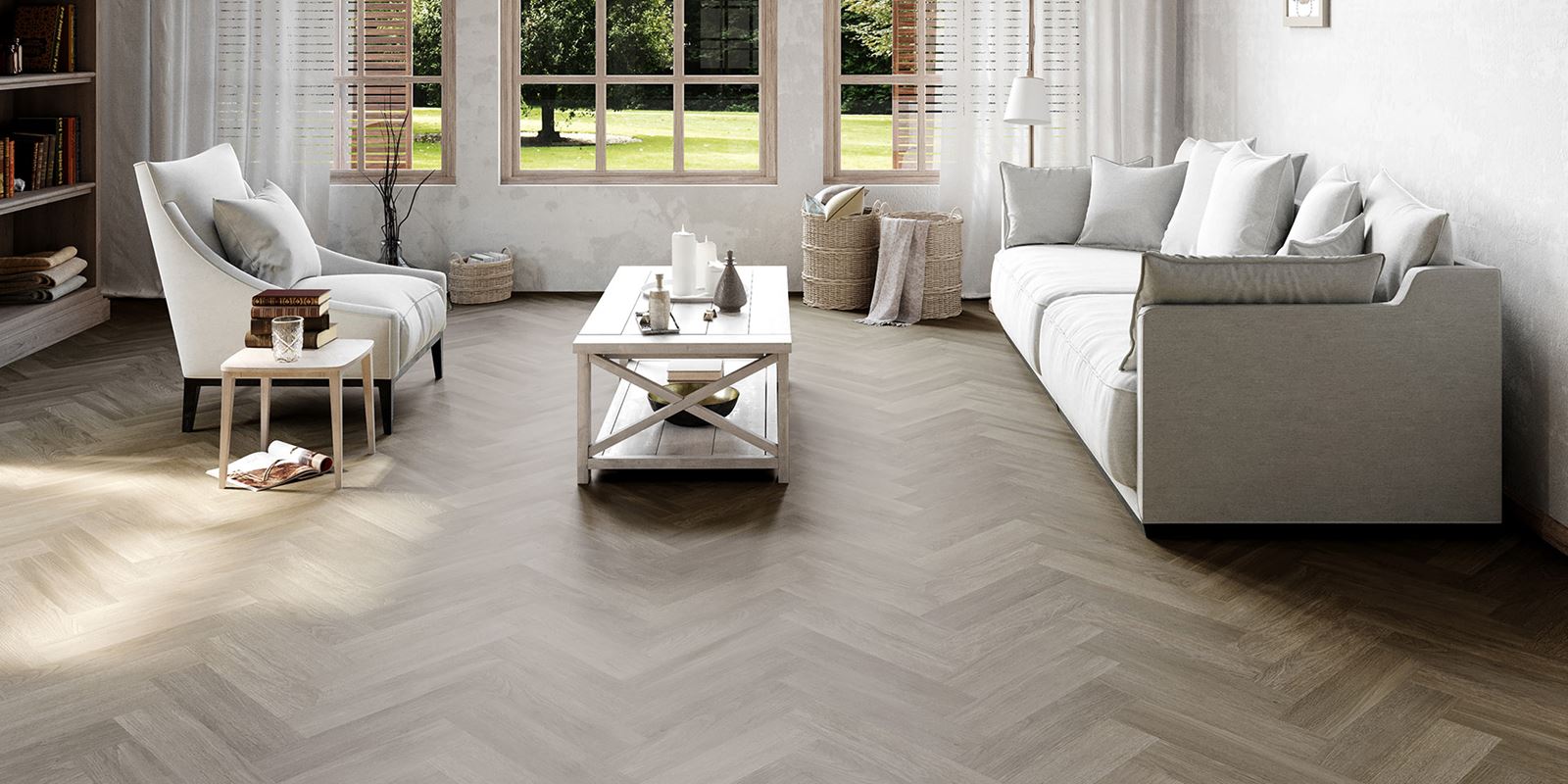 Invictus® Luxury Vinyl Flooring - New England Oak Parquet - Dusk - Living